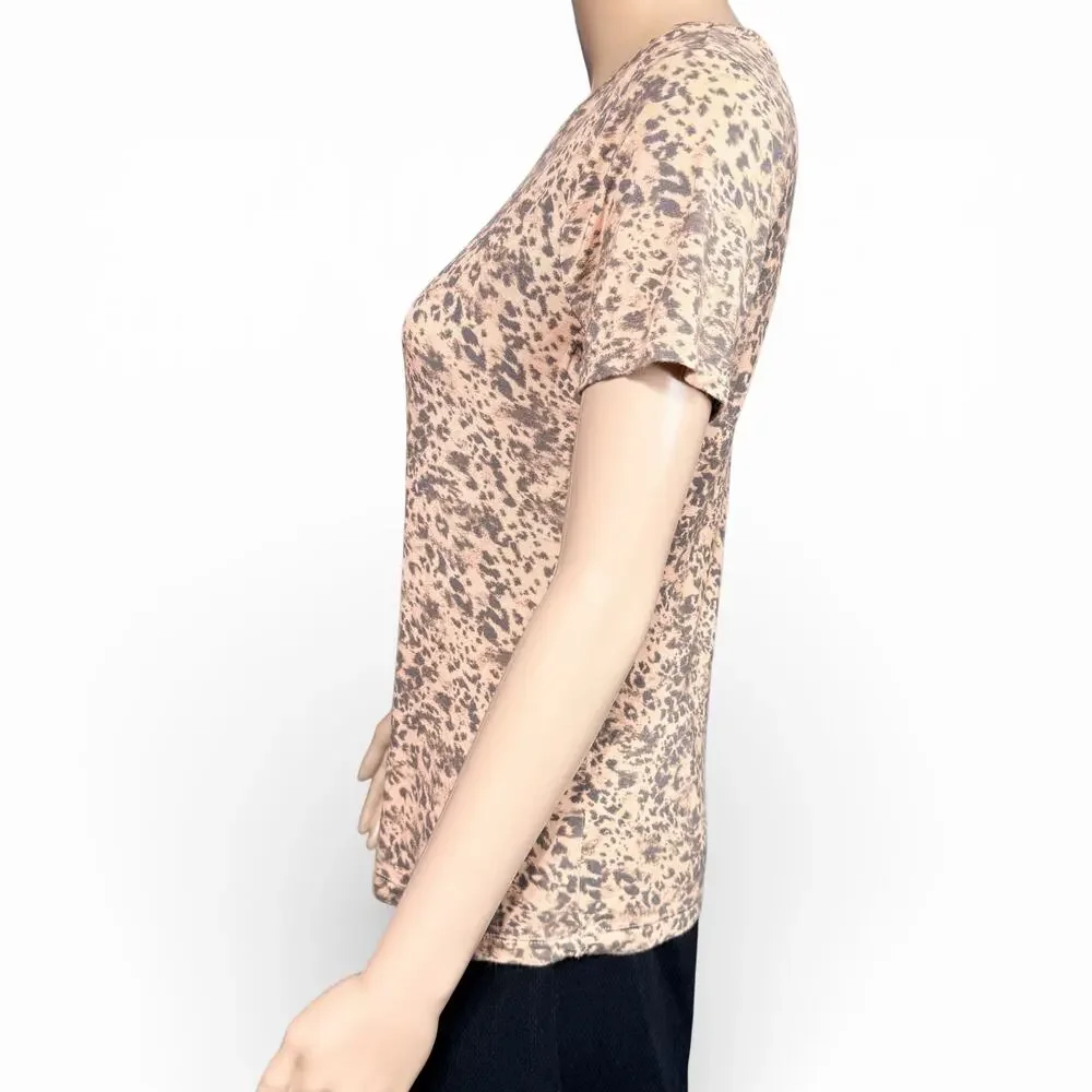 Nine West Womens T Shirt Top Soft Spun Animal Print Rayon Short Sleeve Brown XS